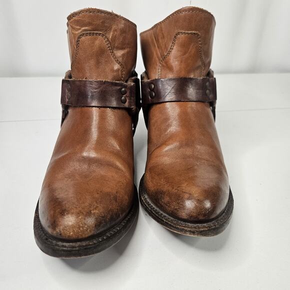 Freebird by Steven Phlow Size 10 Brown Two Tone Leather Ankle Heeled Booties Zip - Picture 5 of 12